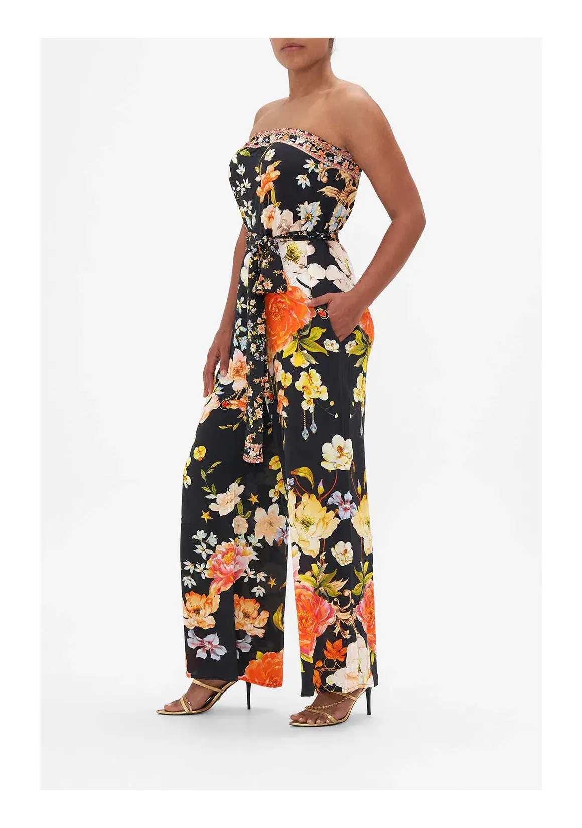 Camilla Secret History Tie Waist Strapless Jumpsuit Floral Size M/ AU 12 - Image 4