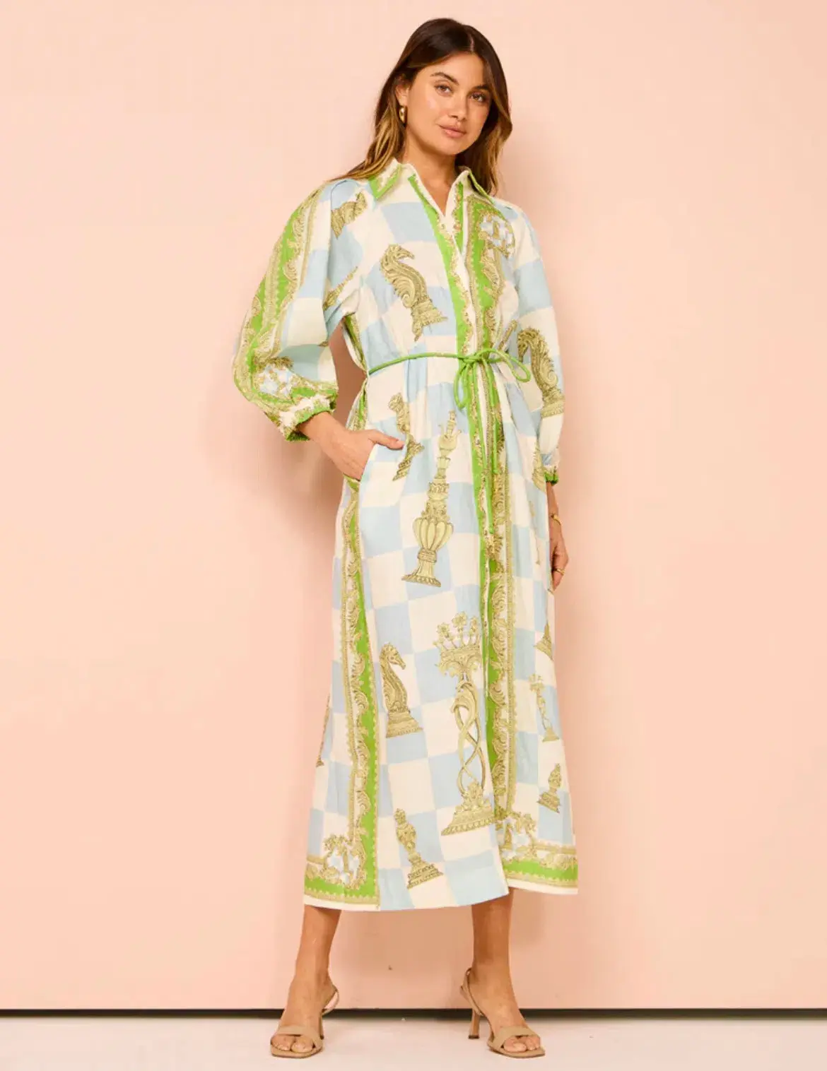 Alemais Checkmate Linen Shirt Dress Multi Size 8 - Image 2