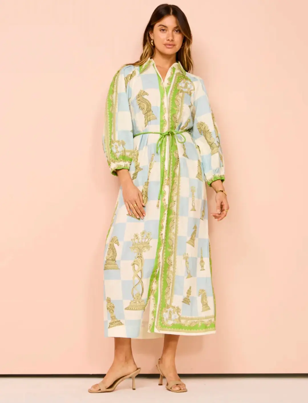 Alemais Checkmate Linen Shirt Dress Multi Size 8 for rent on The Volte - main image