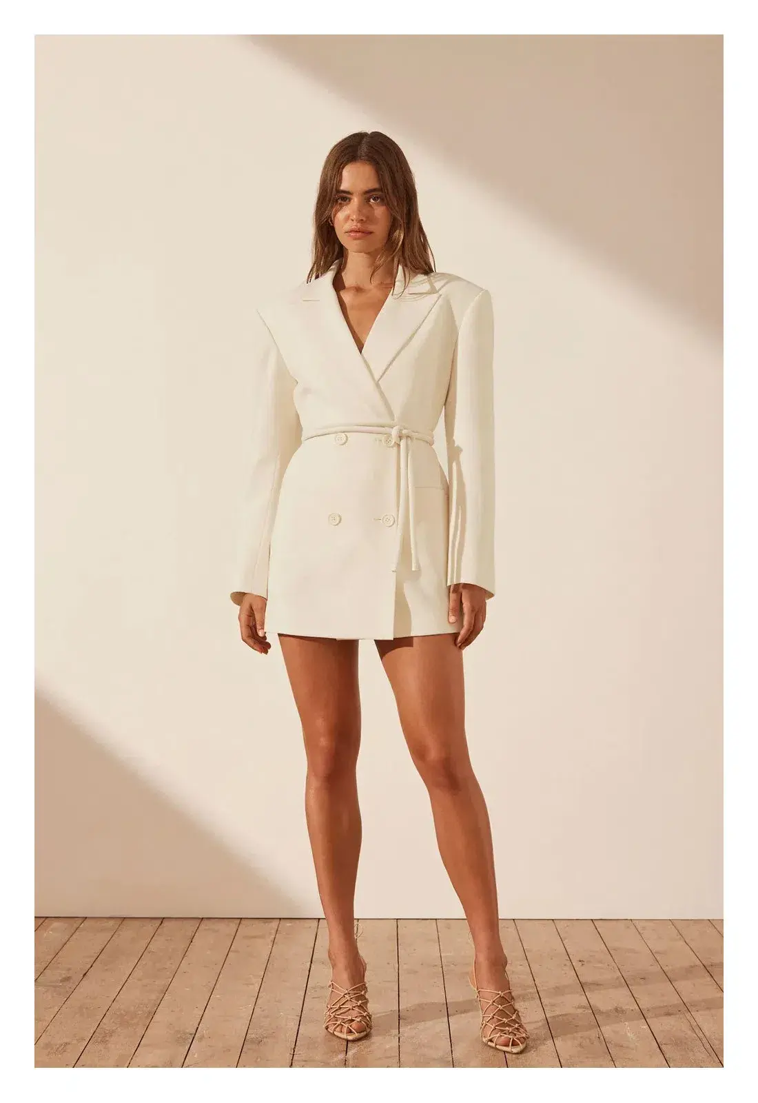 Shona Joy Amura Blazer Dress with Belt Cream Size 8 - Image 1