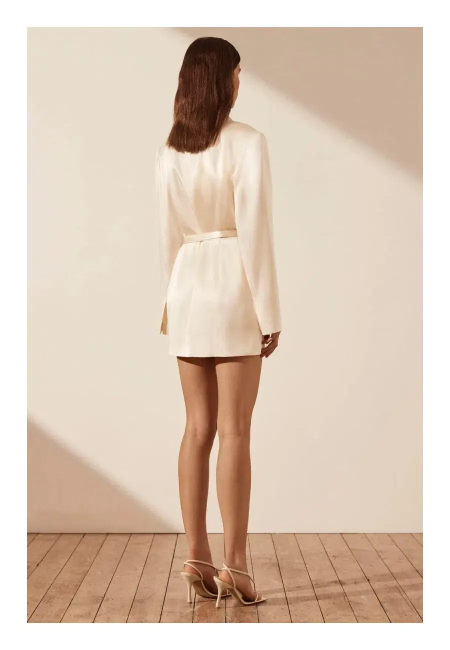 Shona Joy Amura Blazer Dress with Belt Cream Size 8 - Image 3