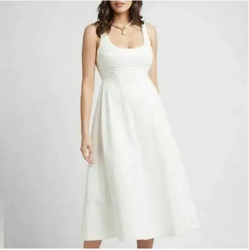 Sheike Blissful Textured Midi Dress Ivory White Size 16 - Image 1