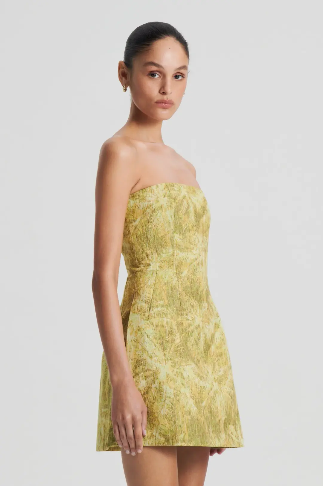 Scanlan Theodore Tinsel Linen Mini Dress Lime Size 8 for rent on The Volte - main image