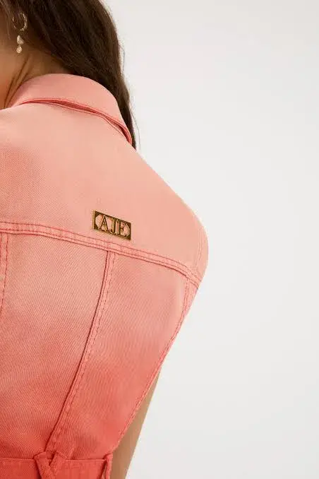 Aje Ember Ombré Denim Mini Dress Coral Sunset Size 12 - Image 4