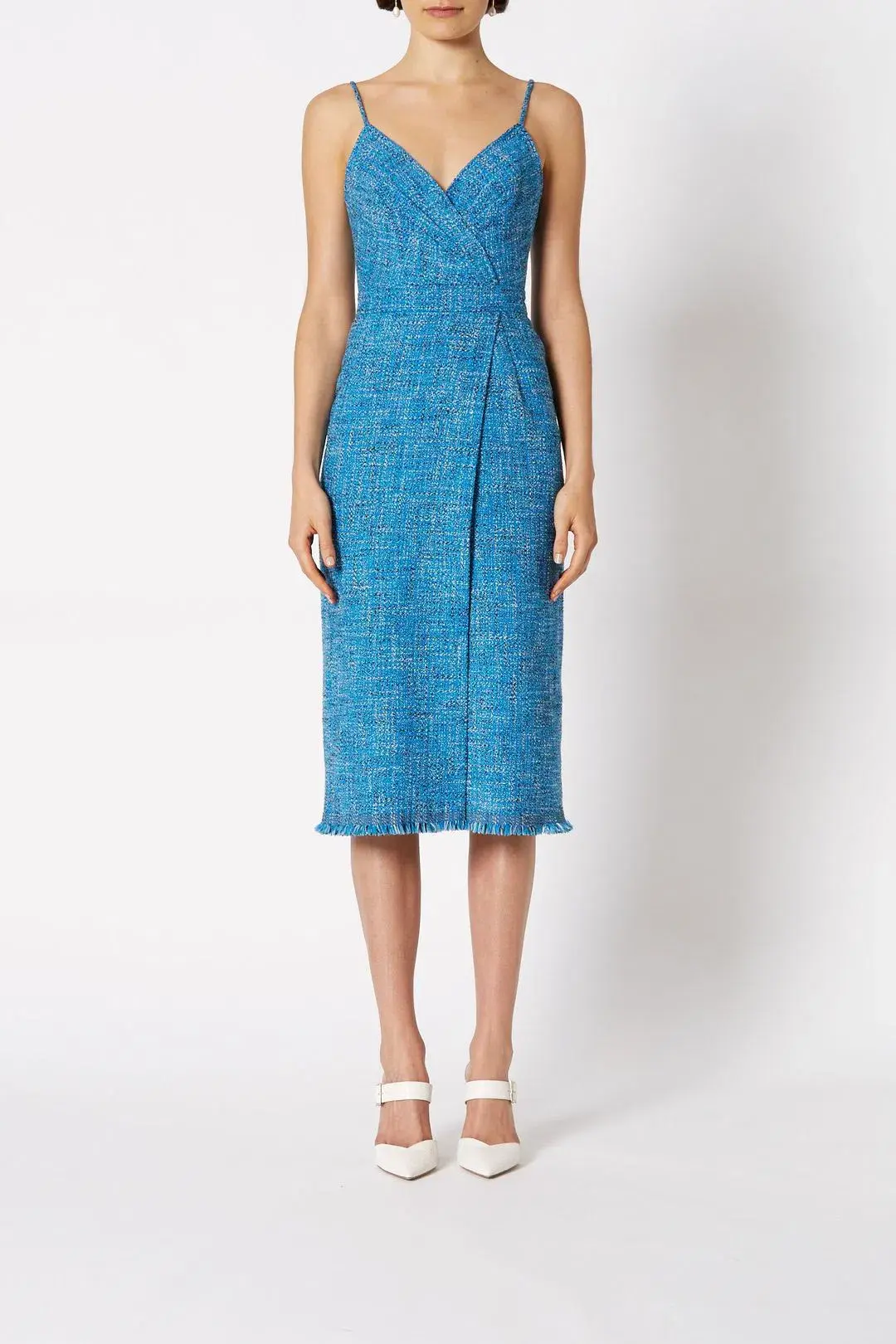 Scanlan Theodore Tweed Midi Dress Blue Size 6 for rent on The Volte - main image