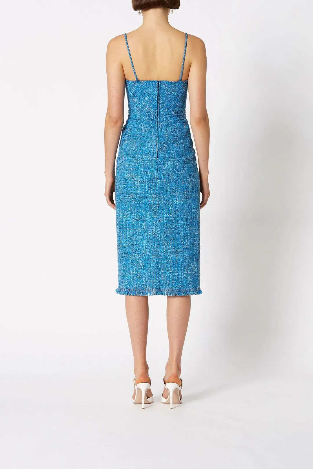 Scanlan Theodore Tweed Midi Dress Blue Size 6 for rent on The Volte - main image