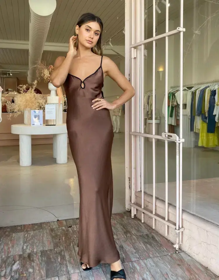 Bec & Bridge Cedar City Maxi Dress in Choc Brown/Black Size 8 for rent on The Volte - main image