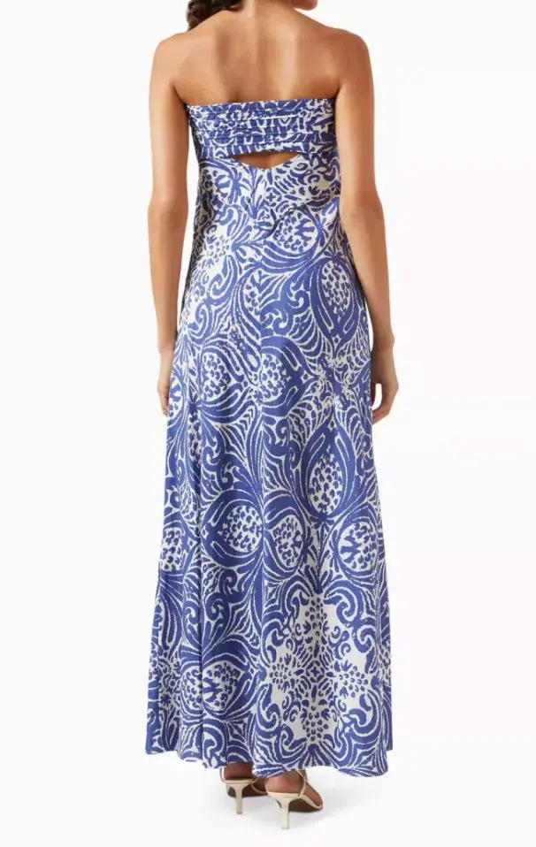 Shona Joy Pombeline Strapless Corded Maxi Dress in Ivory/Blue Print Size 8 for rent on The Volte - main image