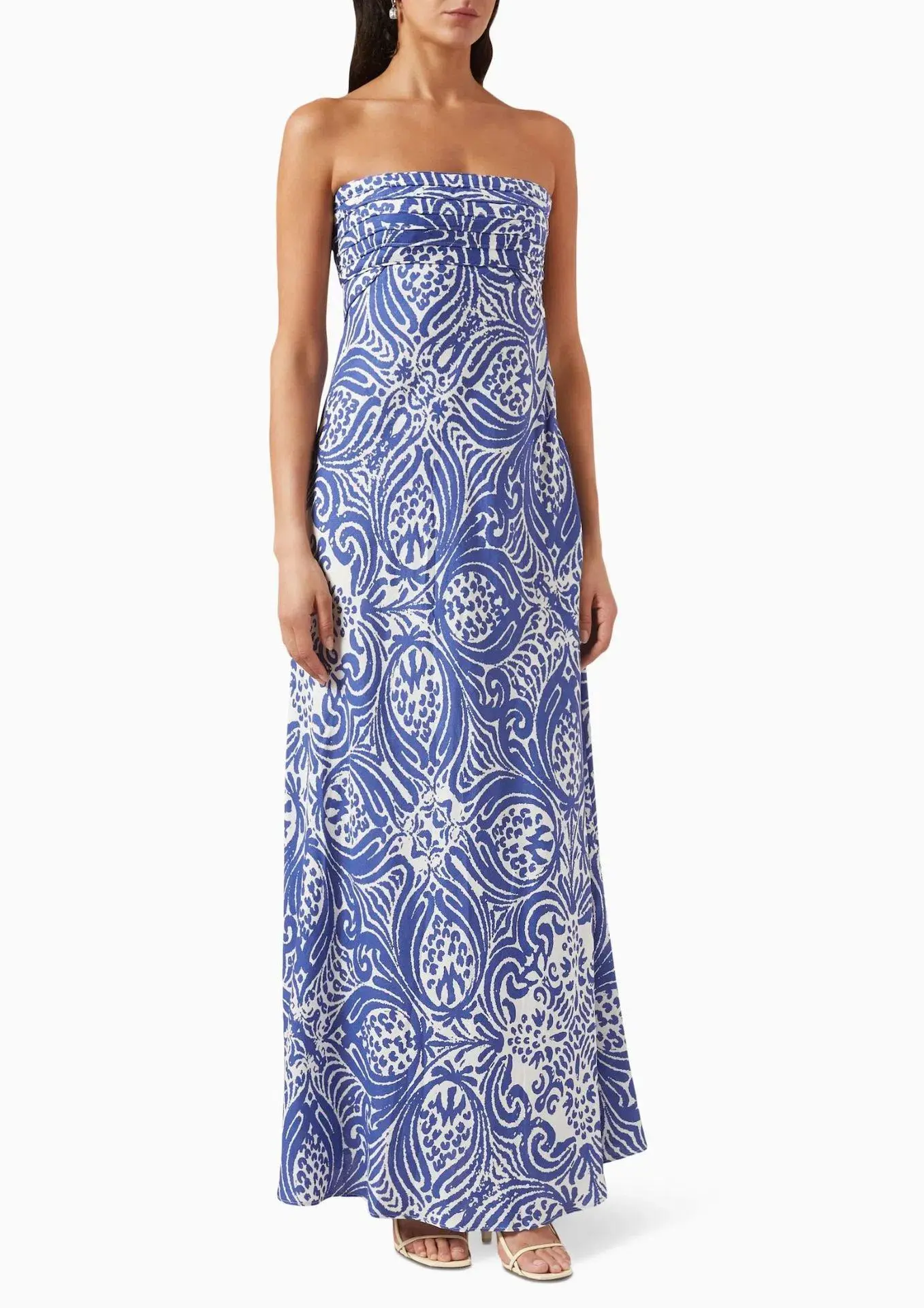 Shona Joy Pombeline Strapless Corded Maxi Dress in Ivory/Blue Print Size 8 - Image 1