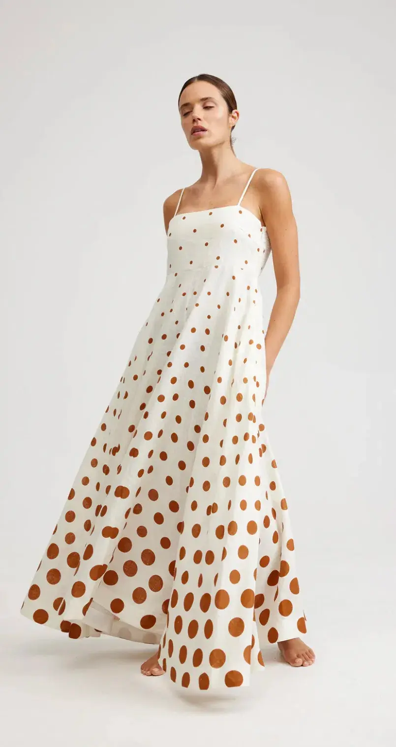 Aston Studio Rue Maxi Dress in Milk/Cigar Dot Size 10 for rent on The Volte - main image