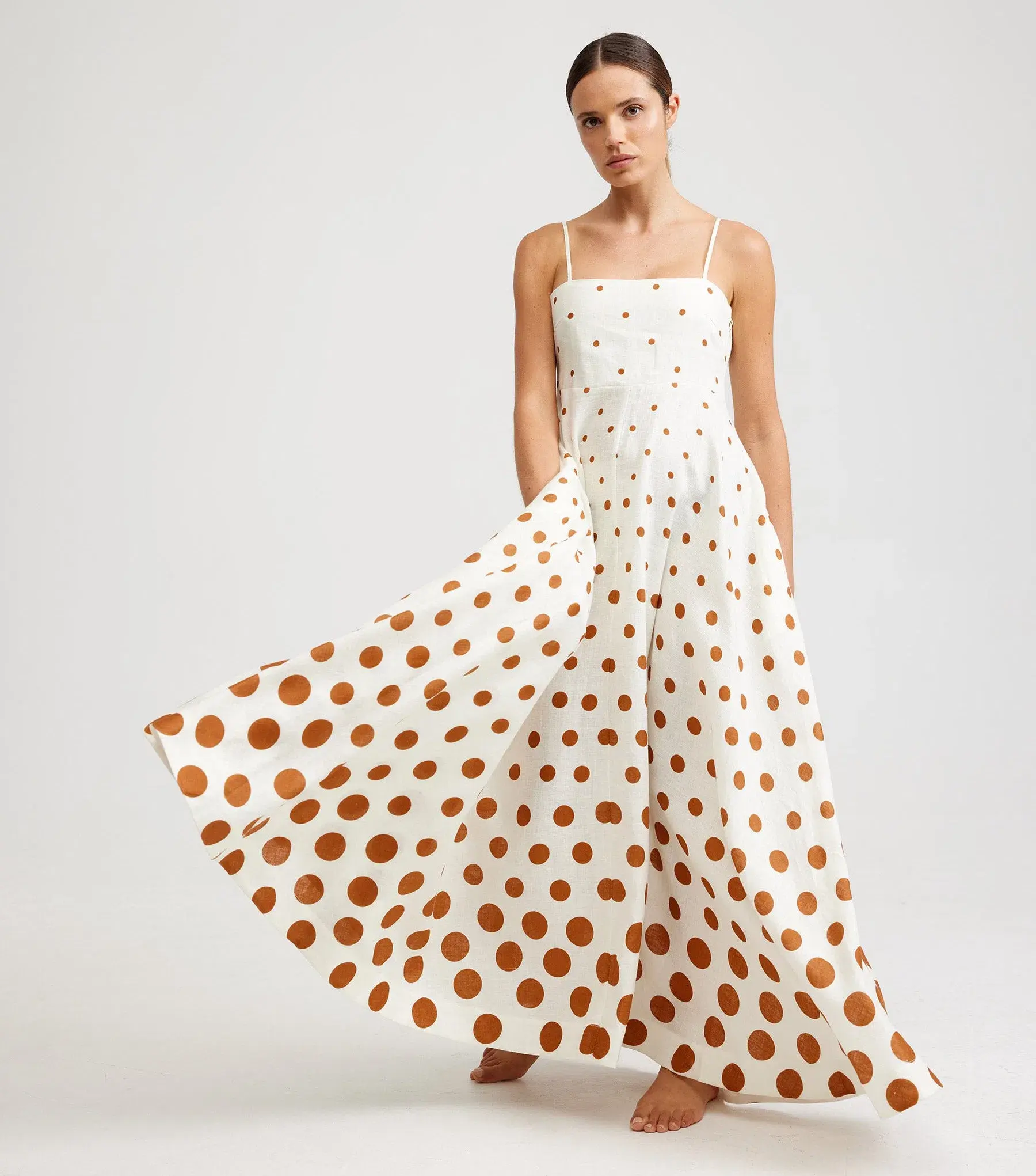 Aston Studio Rue Maxi Dress in Milk/Cigar Dot Size 10 - Image 1