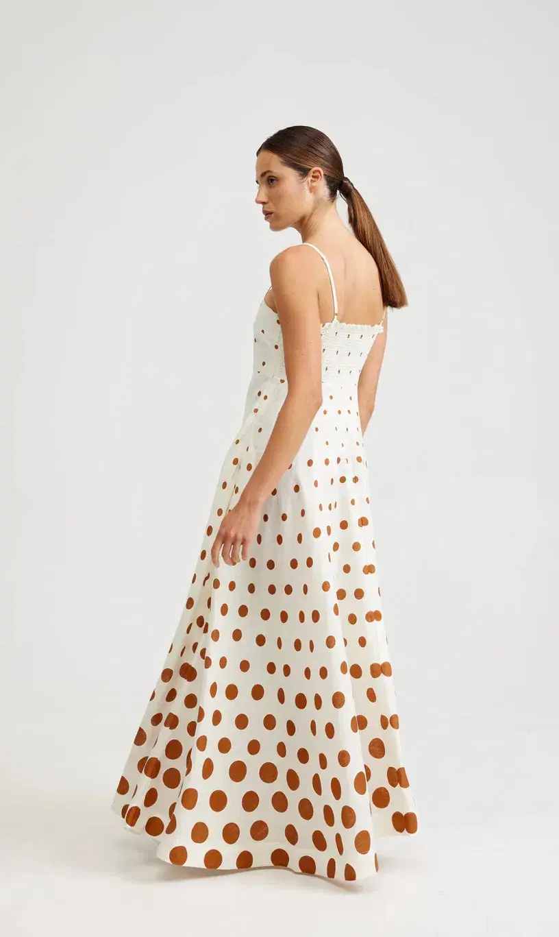 Aston Studio Rue Maxi Dress in Milk/Cigar Dot Size 10 - Image 3
