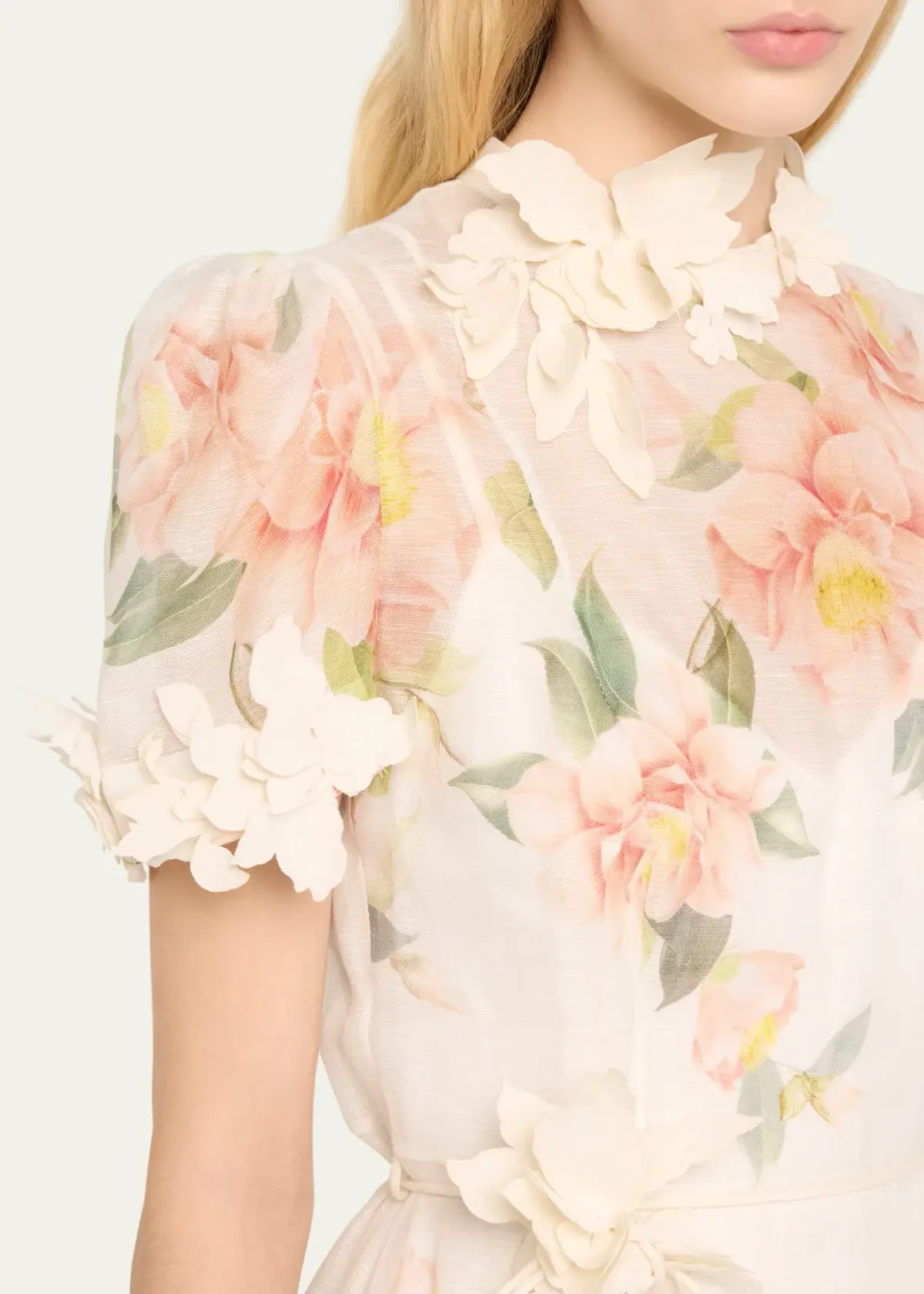 Zimmermann Natura Liftoff Flower Midi Dress Ivory Camellia Size 0 / AU 8 - Image 4