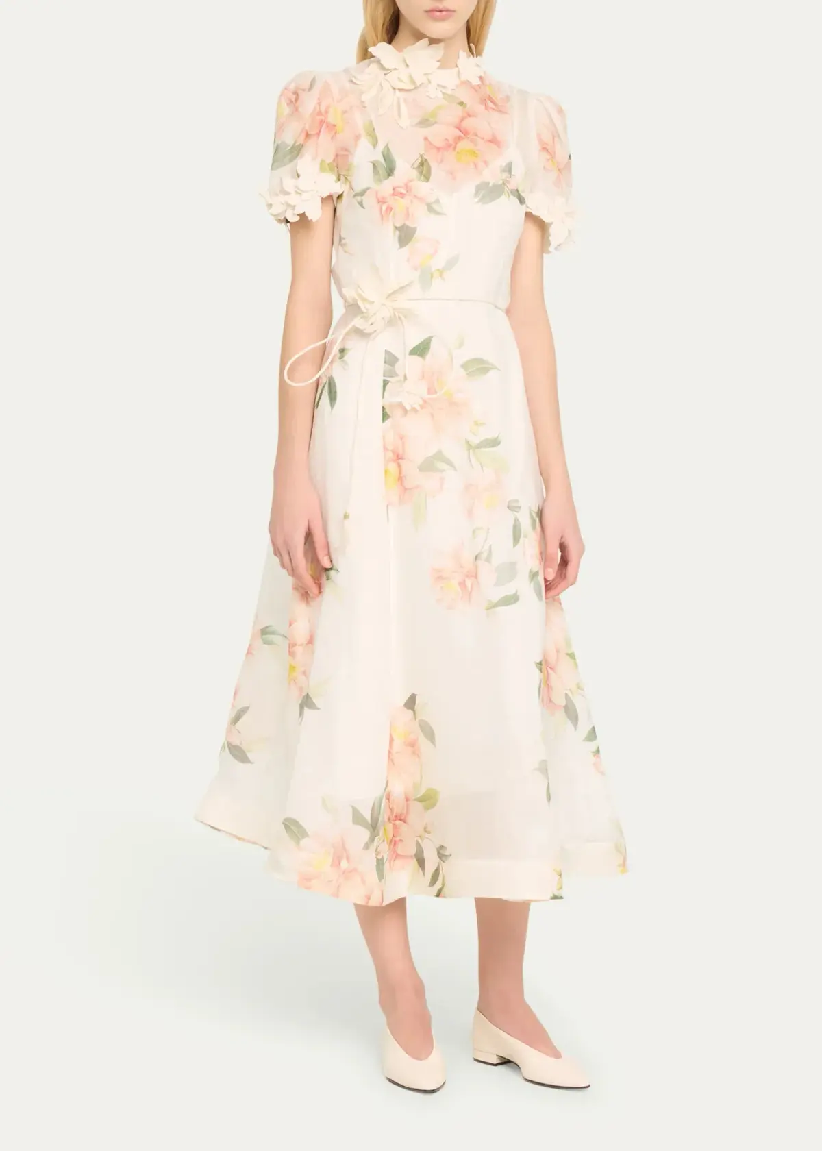 Zimmermann Natura Liftoff Flower Midi Dress Ivory Camellia Size 0 / AU 8 - Image 2