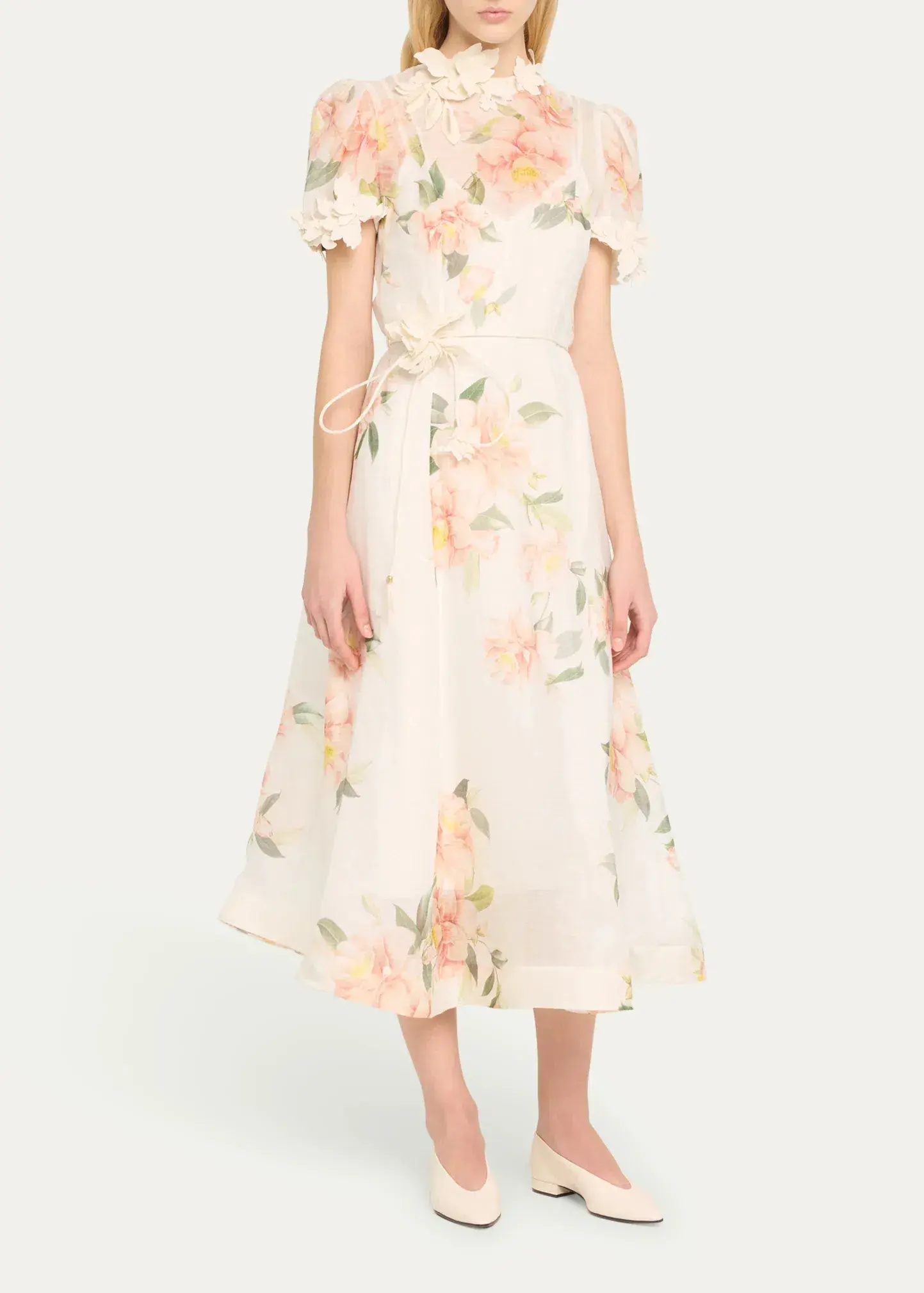 Zimmermann Natura Liftoff Flower Midi Dress Ivory Camellia Size 0 / AU 8 - Image 2