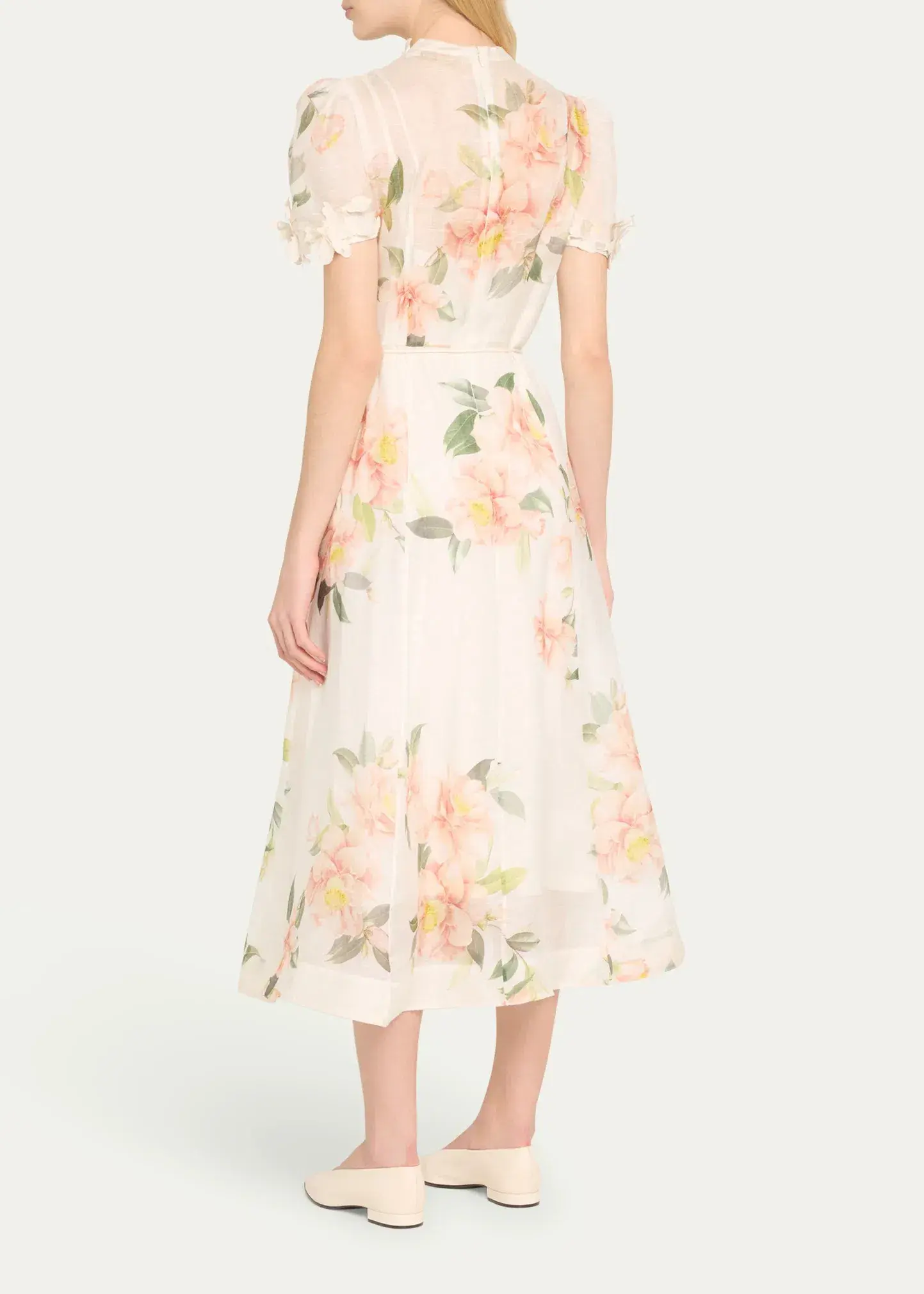 Zimmermann Natura Liftoff Flower Midi Dress Ivory Camellia Size 0 / AU 8 - Image 3