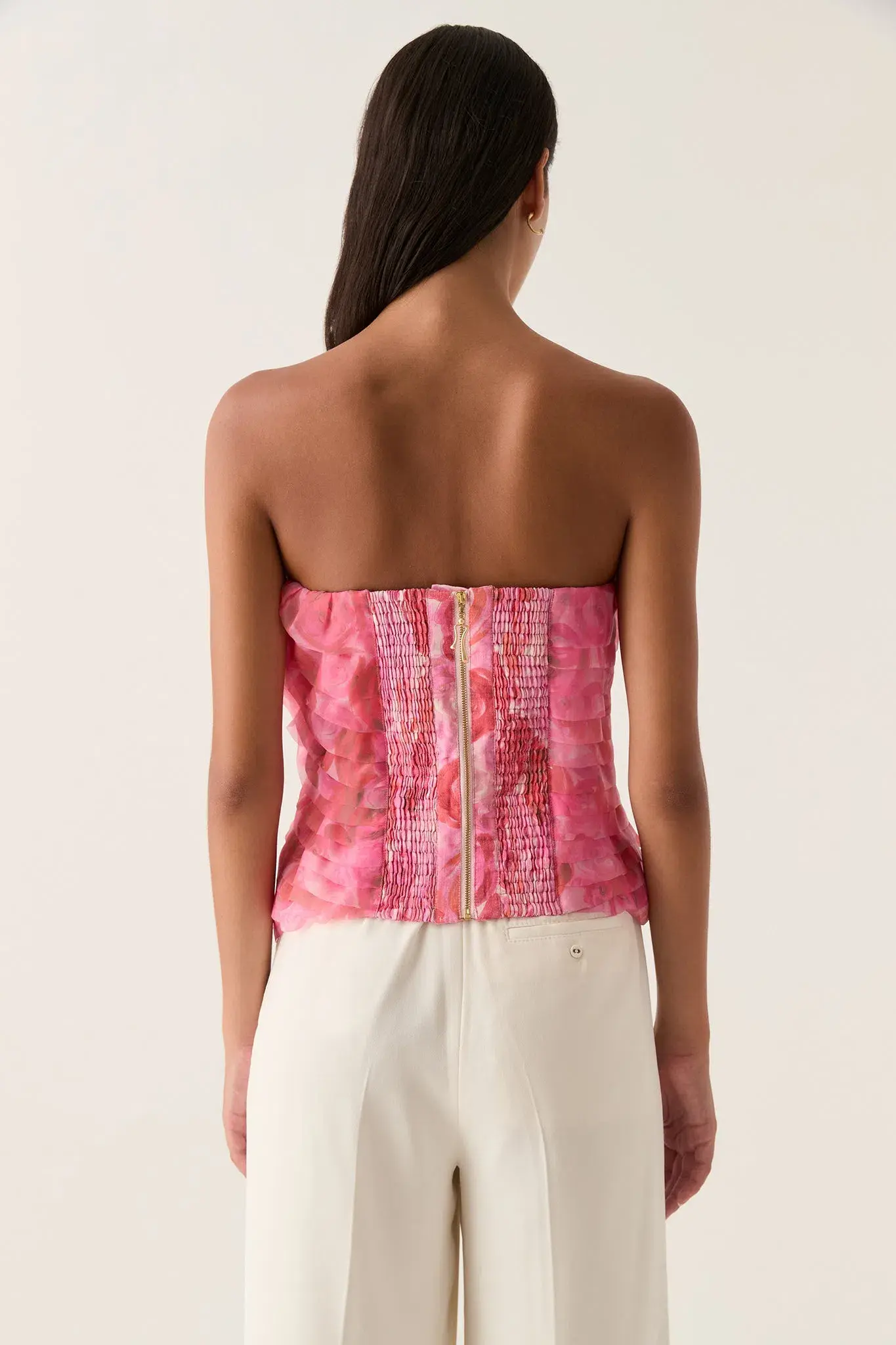 Aje Charmed Rosette Ruffle Bustier and Valeria Asymmetric Midi Skirt Set Misty Rose Size 16  - Image 3
