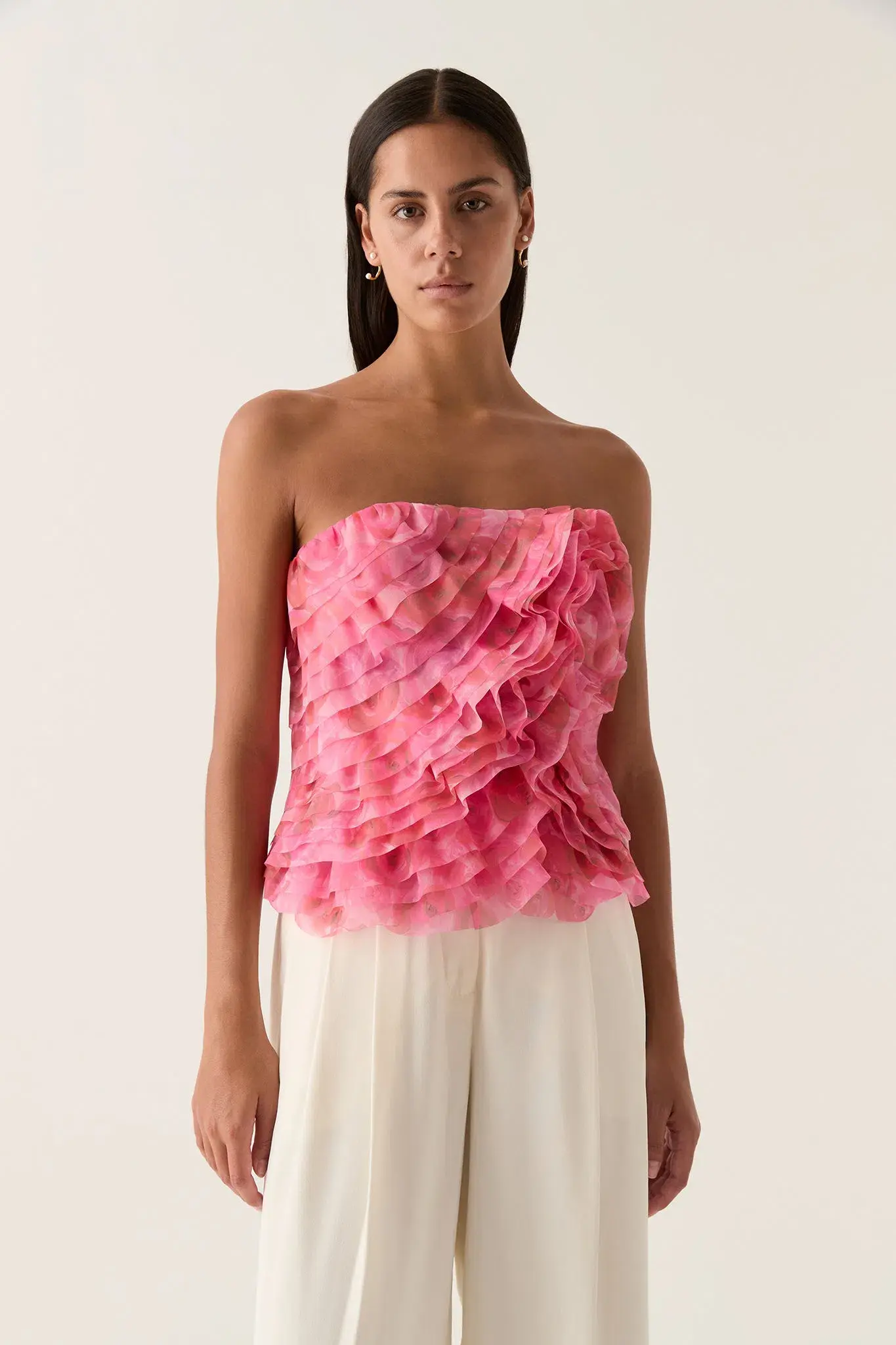 Aje Charmed Rosette Ruffle Bustier and Valeria Asymmetric Midi Skirt Set Misty Rose Size 16  - Image 2