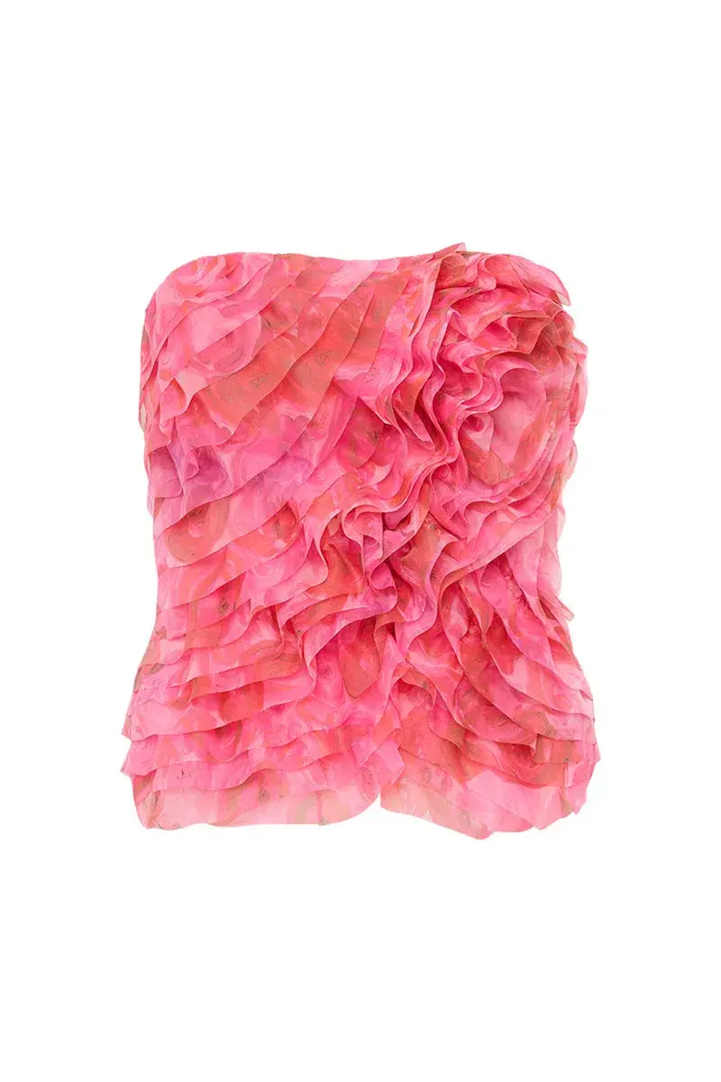 Aje Charmed Rosette Ruffle Bustier and Valeria Asymmetric Midi Skirt Set Misty Rose Size 16  - Image 4