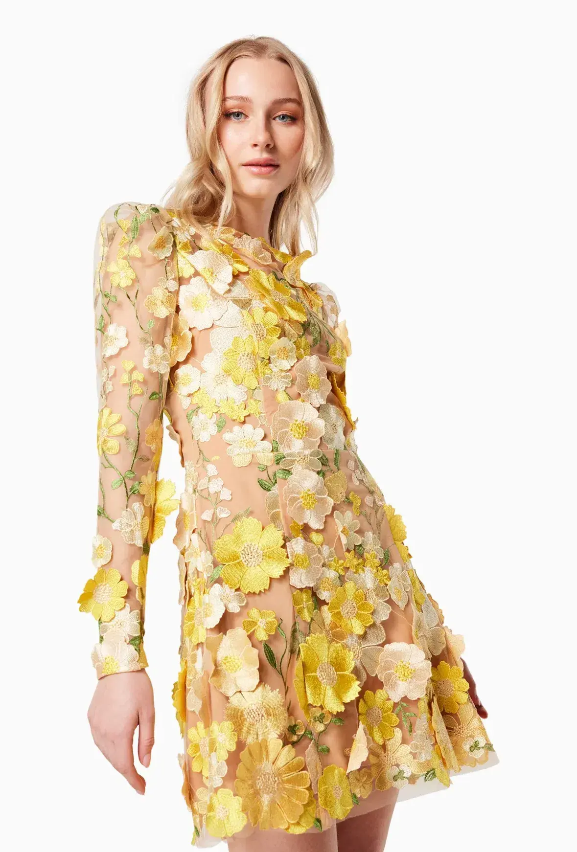 Elliatt Goldenvoice 3D Floral Mini Dress Yellow Size L / AU 12 - Image 4