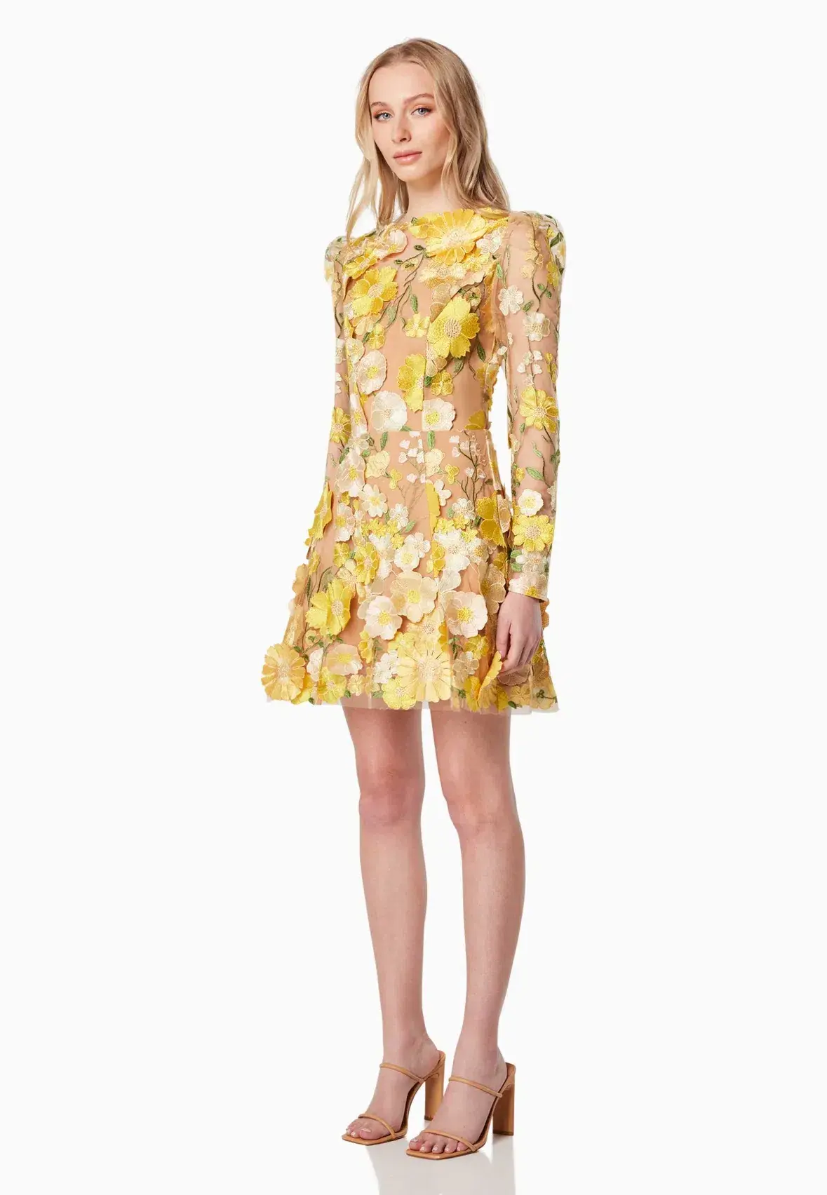 Elliatt Goldenvoice 3D Floral Mini Dress Yellow Size L / AU 12 - Image 2