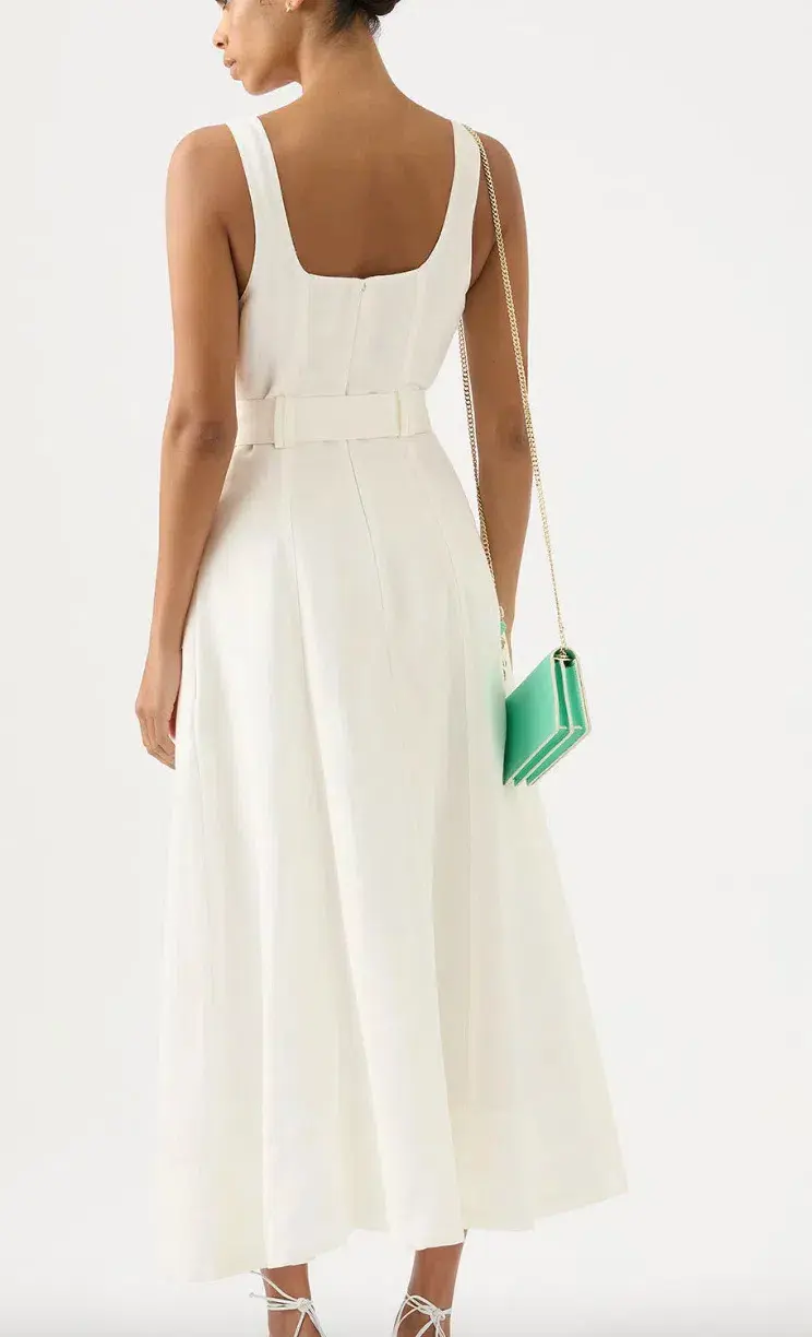 Aje Clay Belted Midi Dress Ivory Size 8 - Image 2