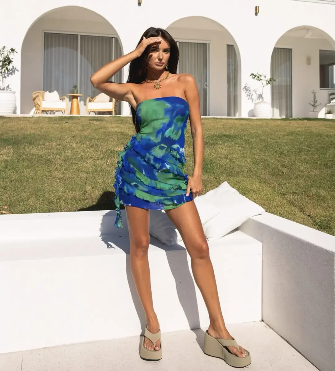 Isabelle Quinn Esme Ruffle Mini Dress Pacific Pansie Size 6 for rent on The Volte - main image