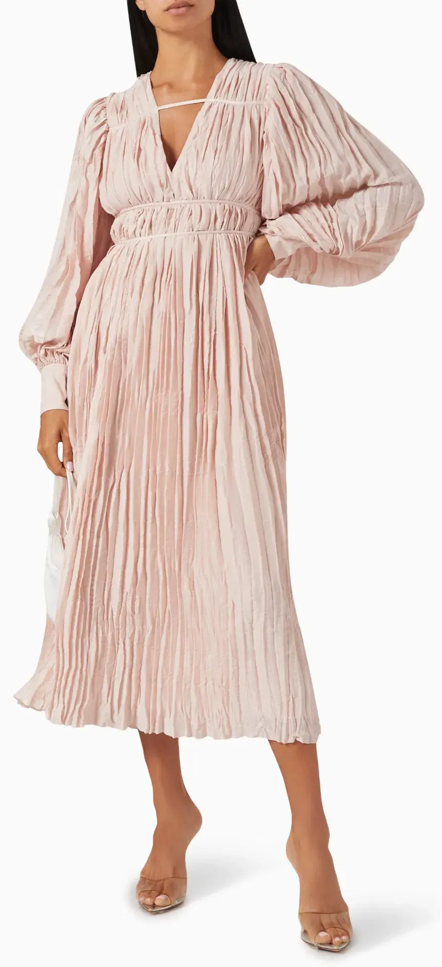 Aje Catalyst Pleated Midi Dress Blush Pink Size AU 14  - Image 3
