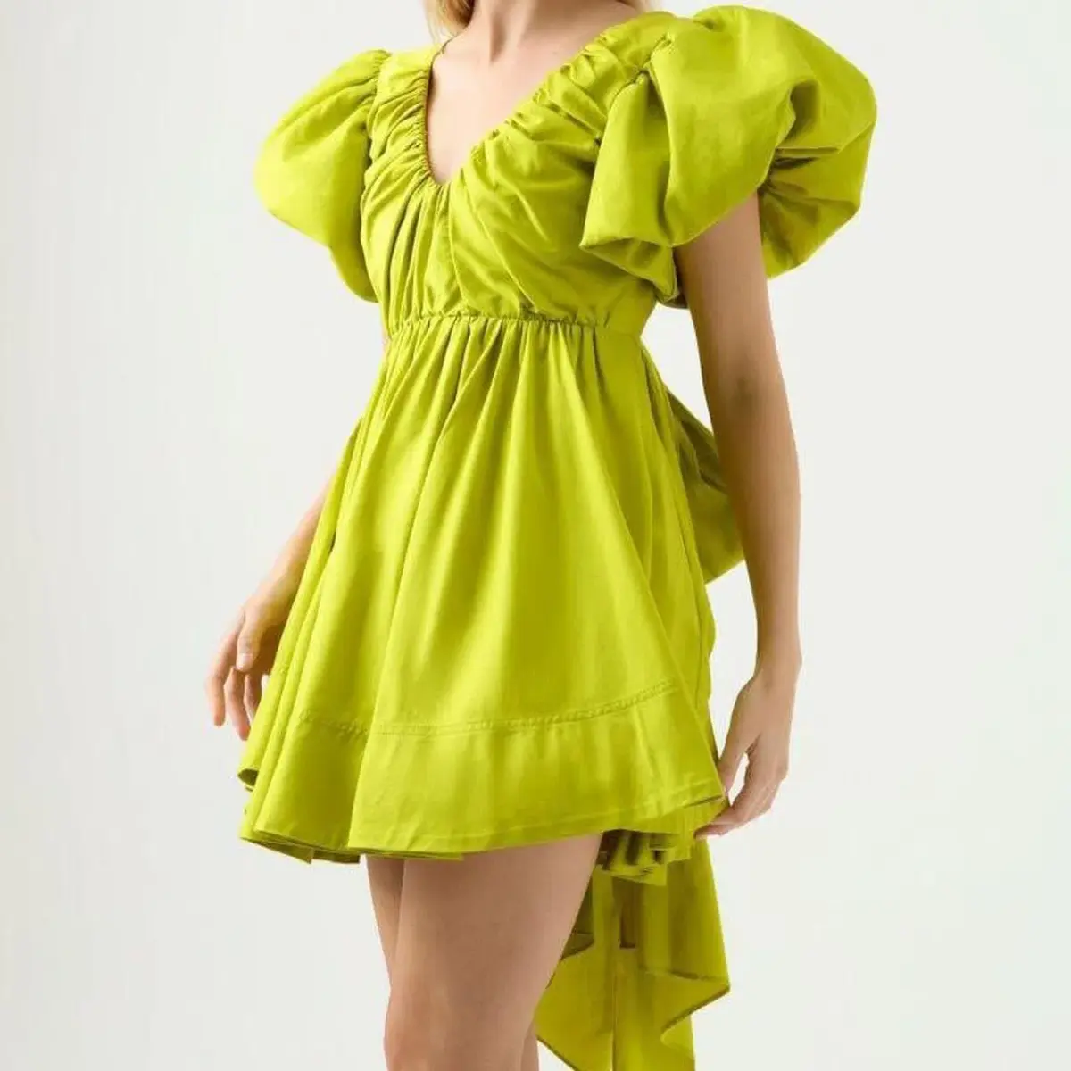 Aje Gretta Bow Back Mini Dress Chartreuse Green Size 16 - Image 4