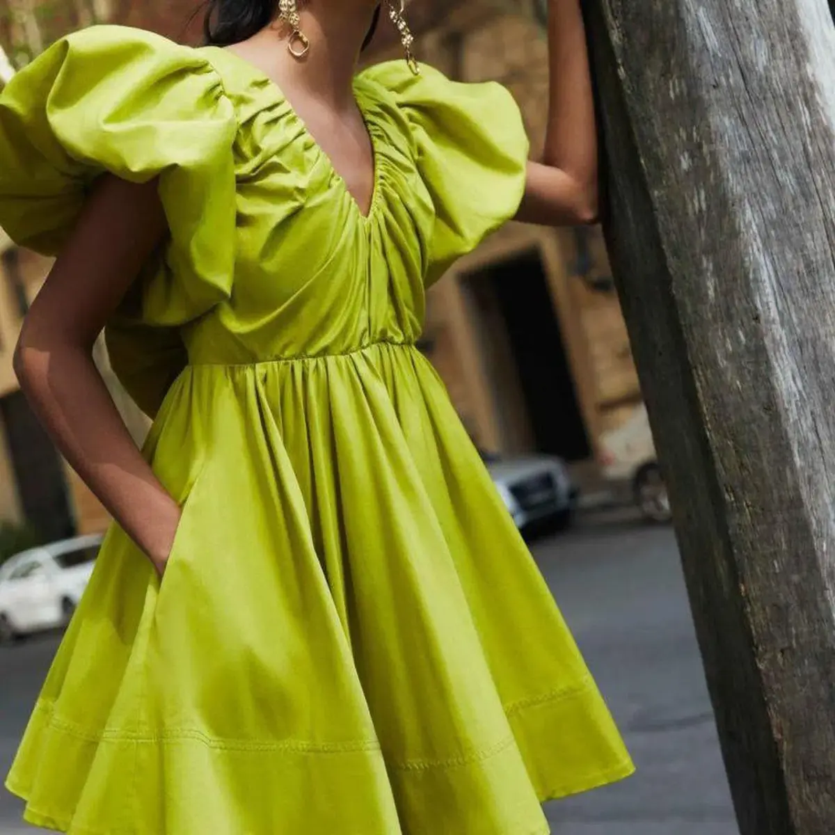 Aje Gretta Bow Back Mini Dress Chartreuse Green Size 16 - Image 5