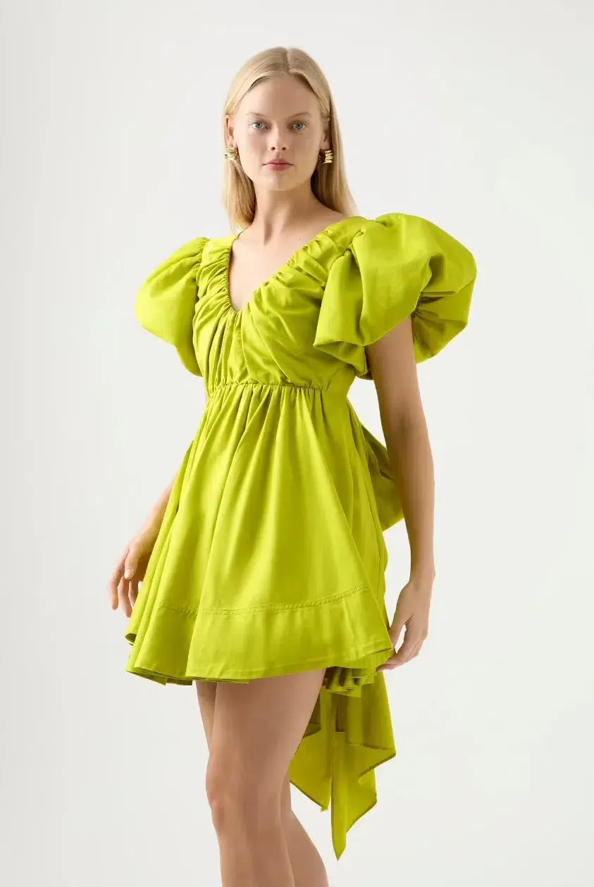 Aje Gretta Bow Back Mini Dress Chartreuse Green Size 16 - Image 2