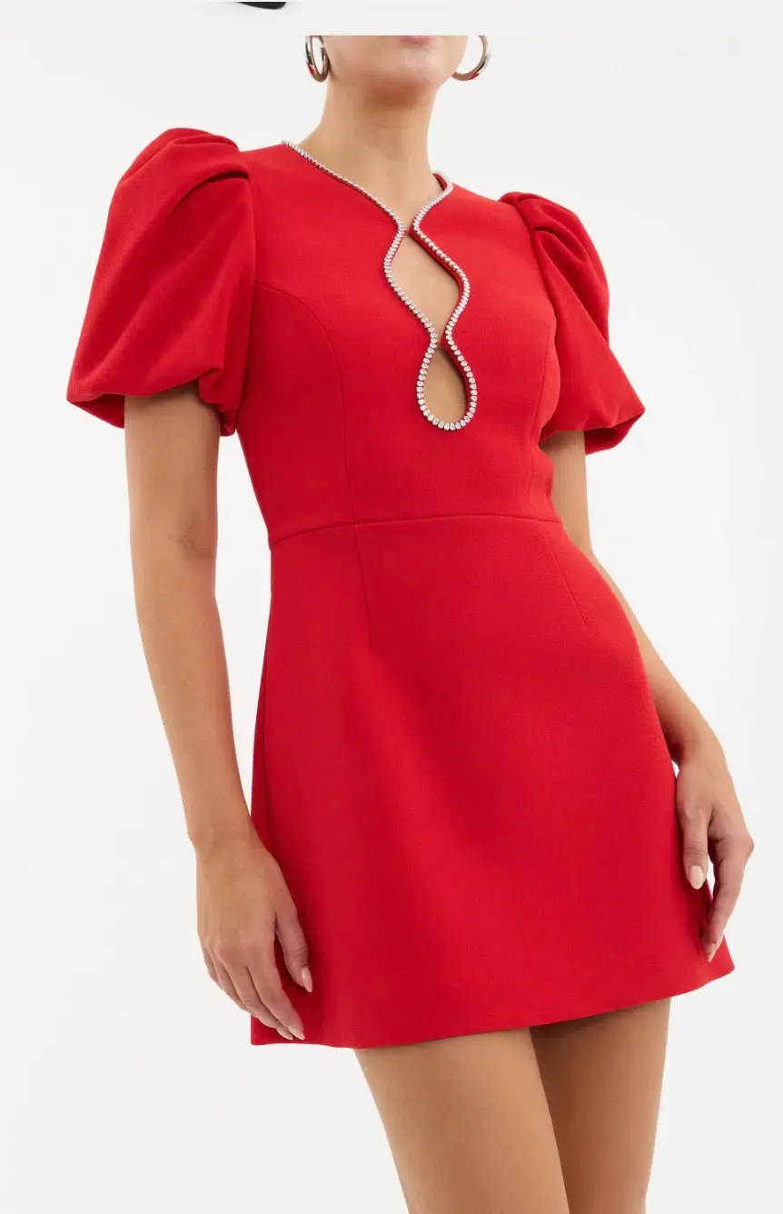 Rebecca Vallance Karina Puff Sleeve Mini Dress Red Size 8 - Image 7