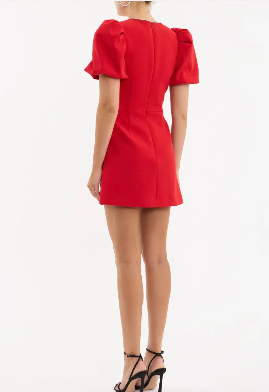 Rebecca Vallance Karina Puff Sleeve Mini Dress Red Size 8 - Image 5