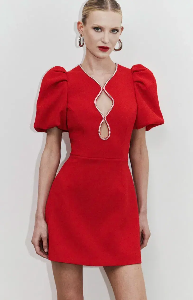 Rebecca Vallance Karina Puff Sleeve Mini Dress Red Size 8 - Image 3