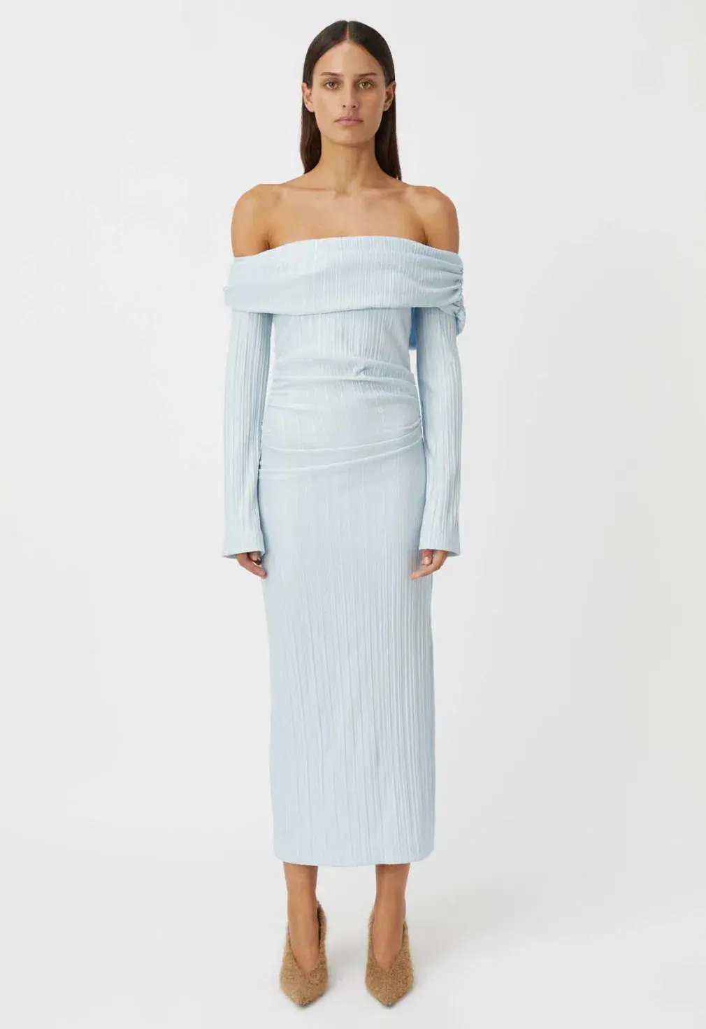 Camilla & Marc Shaw Off Shoulder Dress Sky Blue Size 8 - Image 4