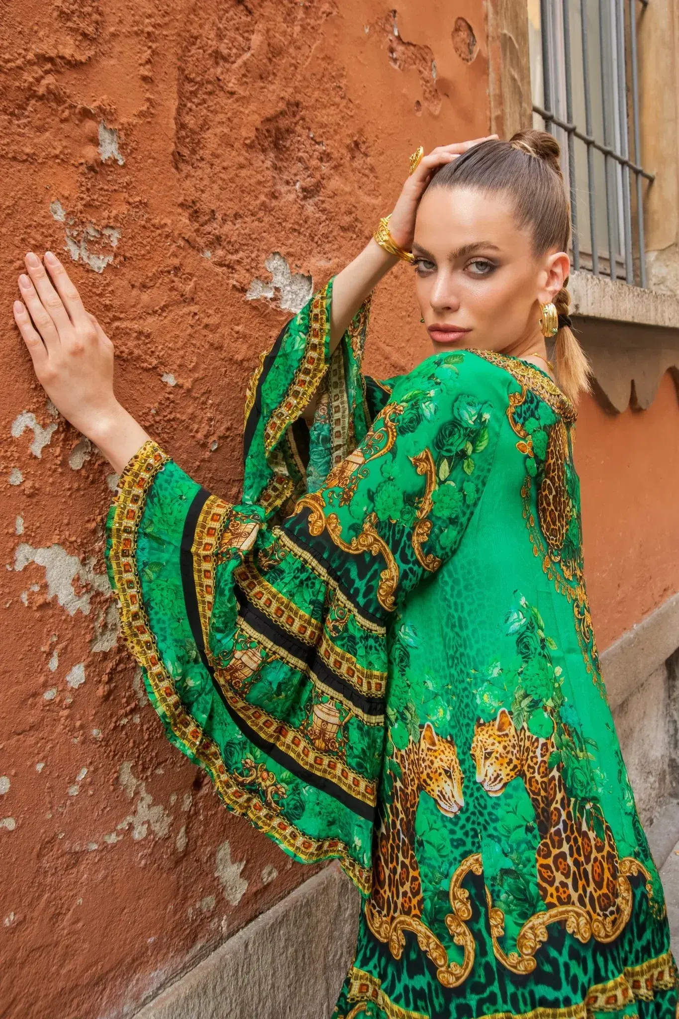 Czarina Emerald Leopardess Frill Dress Mini Green Leopard Print Size S / AU 10 - Image 2