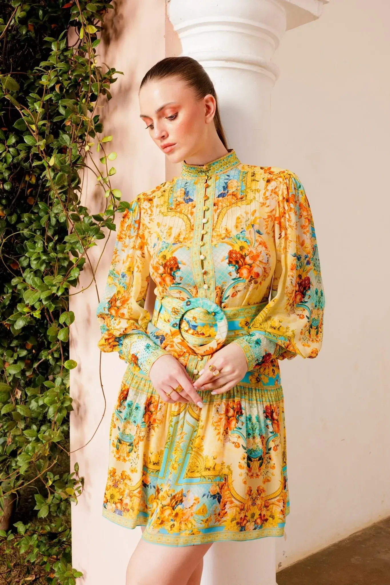 Czarina Summer Garden Button Down Short Dress Yellow Floral Size L / AU 14 - Image 3