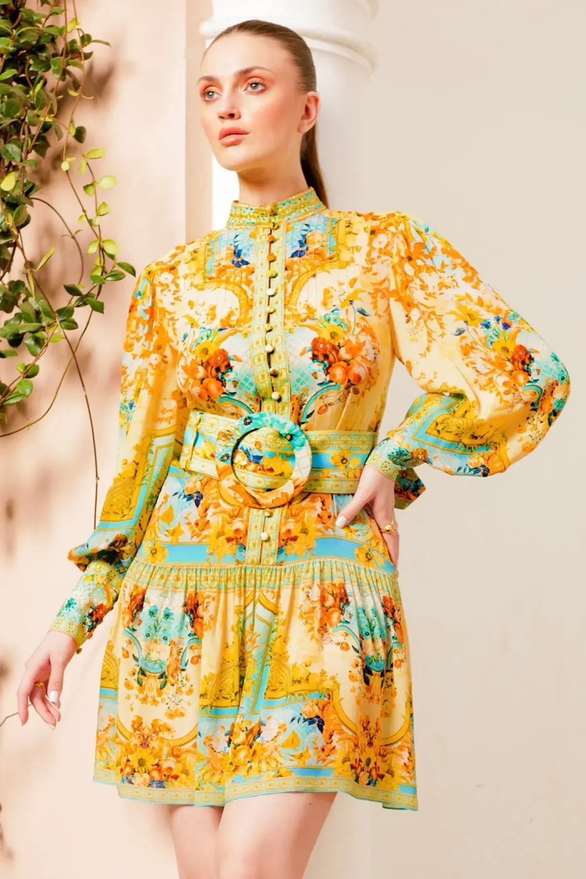 Czarina Summer Garden Button Down Short Dress Yellow Floral Size L / AU 14 - Image 2
