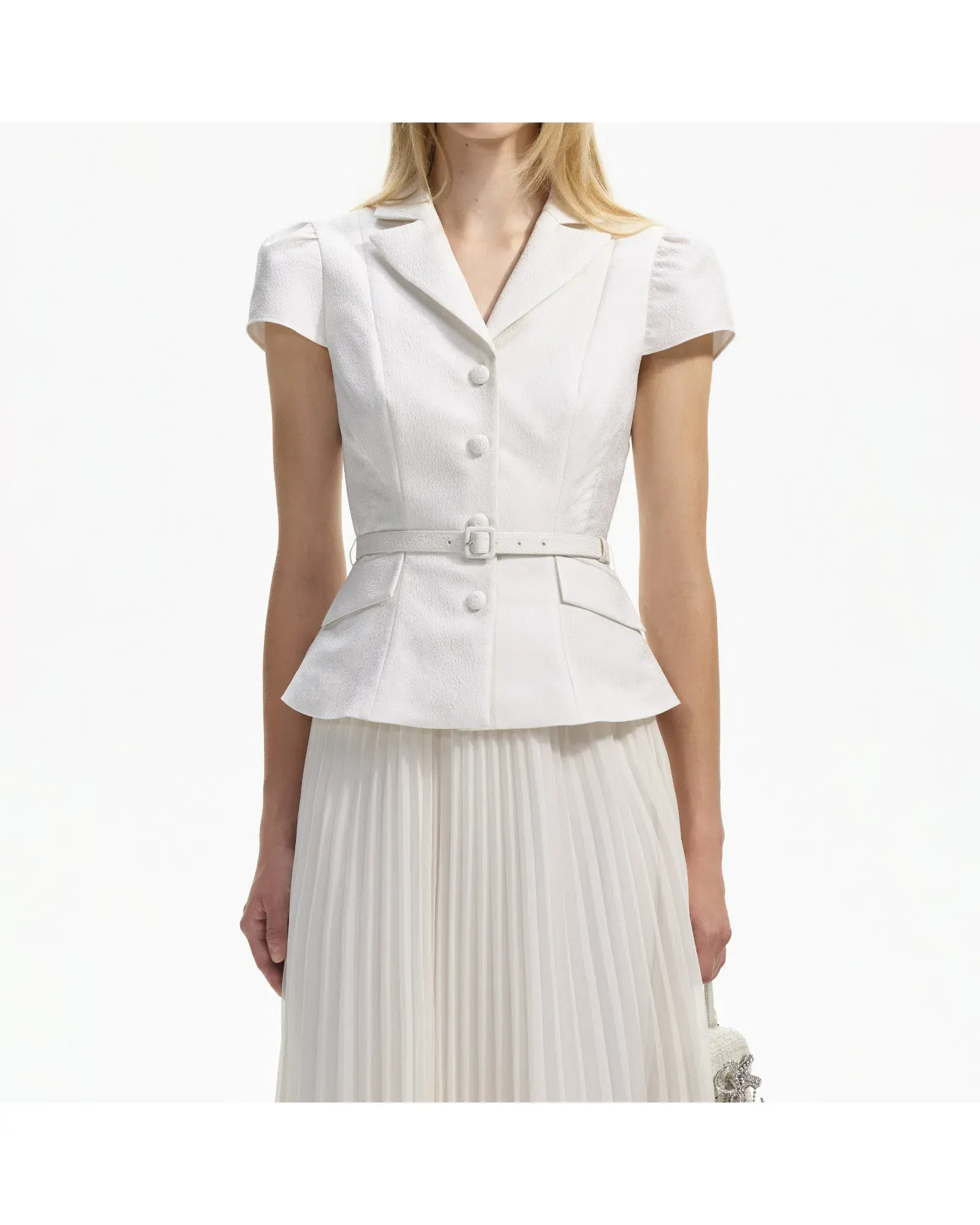 Self Portrait Textured Midi Dress White Size AU 8 - Image 2