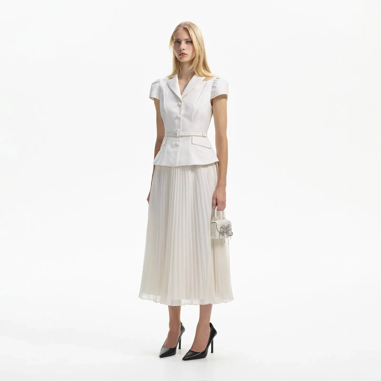 Self Portrait Textured Midi Dress White Size AU 8 - Image 1