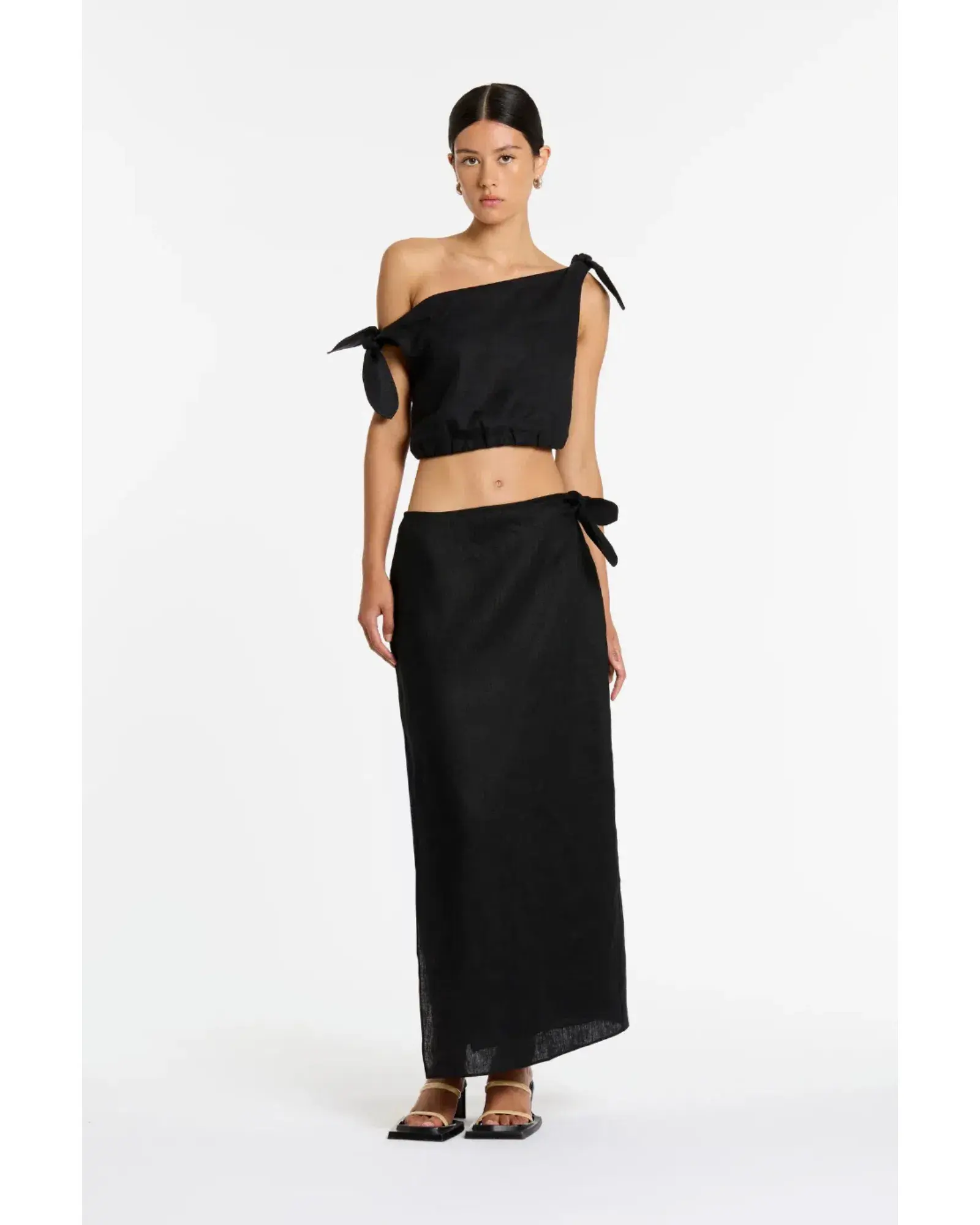 Sir The Label Bettina Tie Crop Size AU 12 and Midi Skirt Size AU 10 Set Black - Image 1
