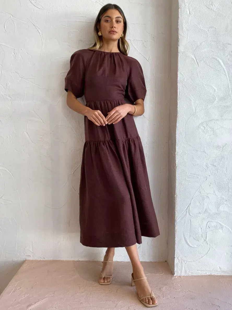 Shona Joy Marlene Open Back Midi Dress Chocolate Size 8 - Image 1