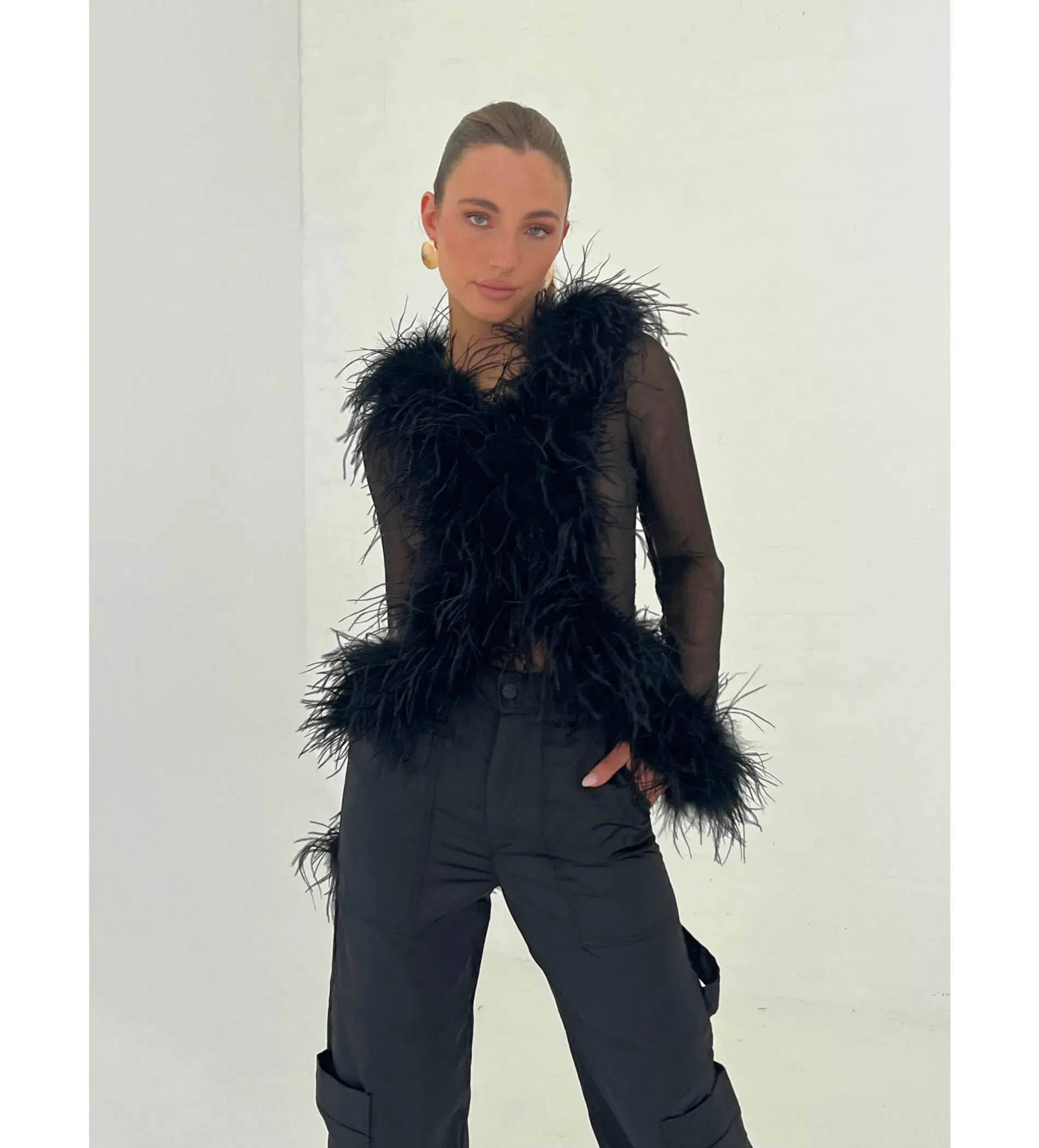 Bübish Luxe Gigi Feather Blouse Black Size 8  - Image 1