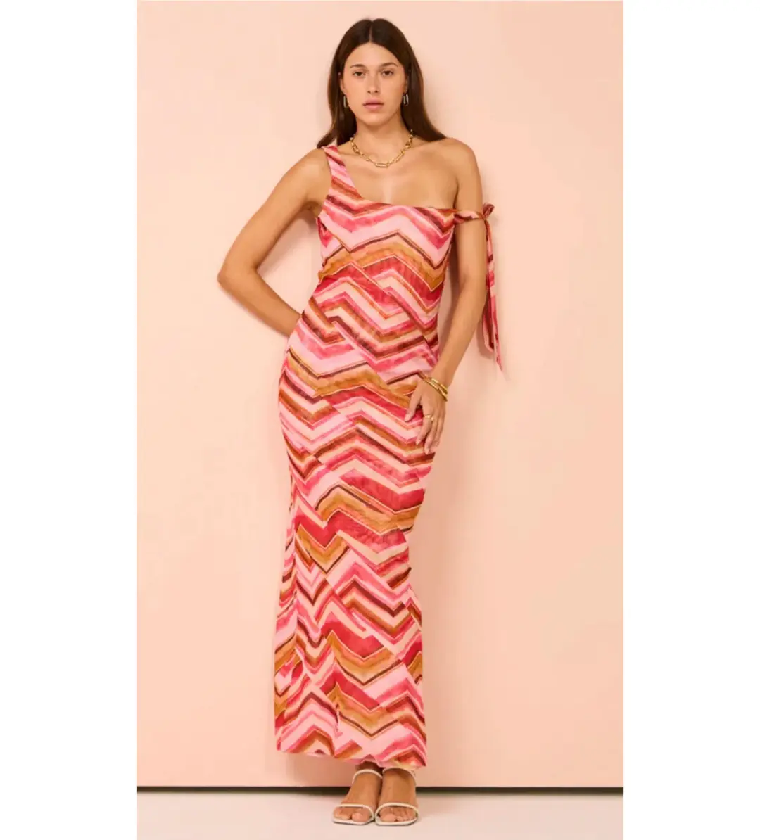 Issy Bead Maxi Dress In Chevron Print Size 14 for rent on The Volte - main image
