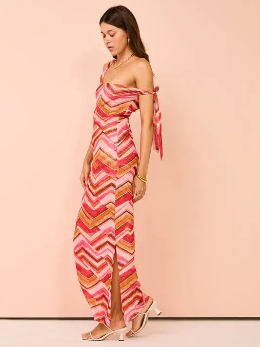 Issy Bead Maxi Dress In Chevron Print Size 14 - Image 5