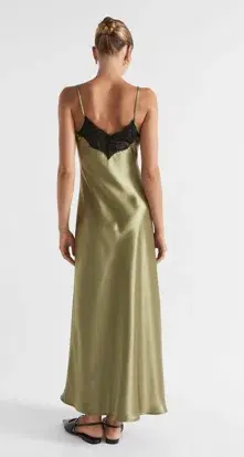 SEED Satin Lace Trim Slip Dress pistachio size 4 - Image 2