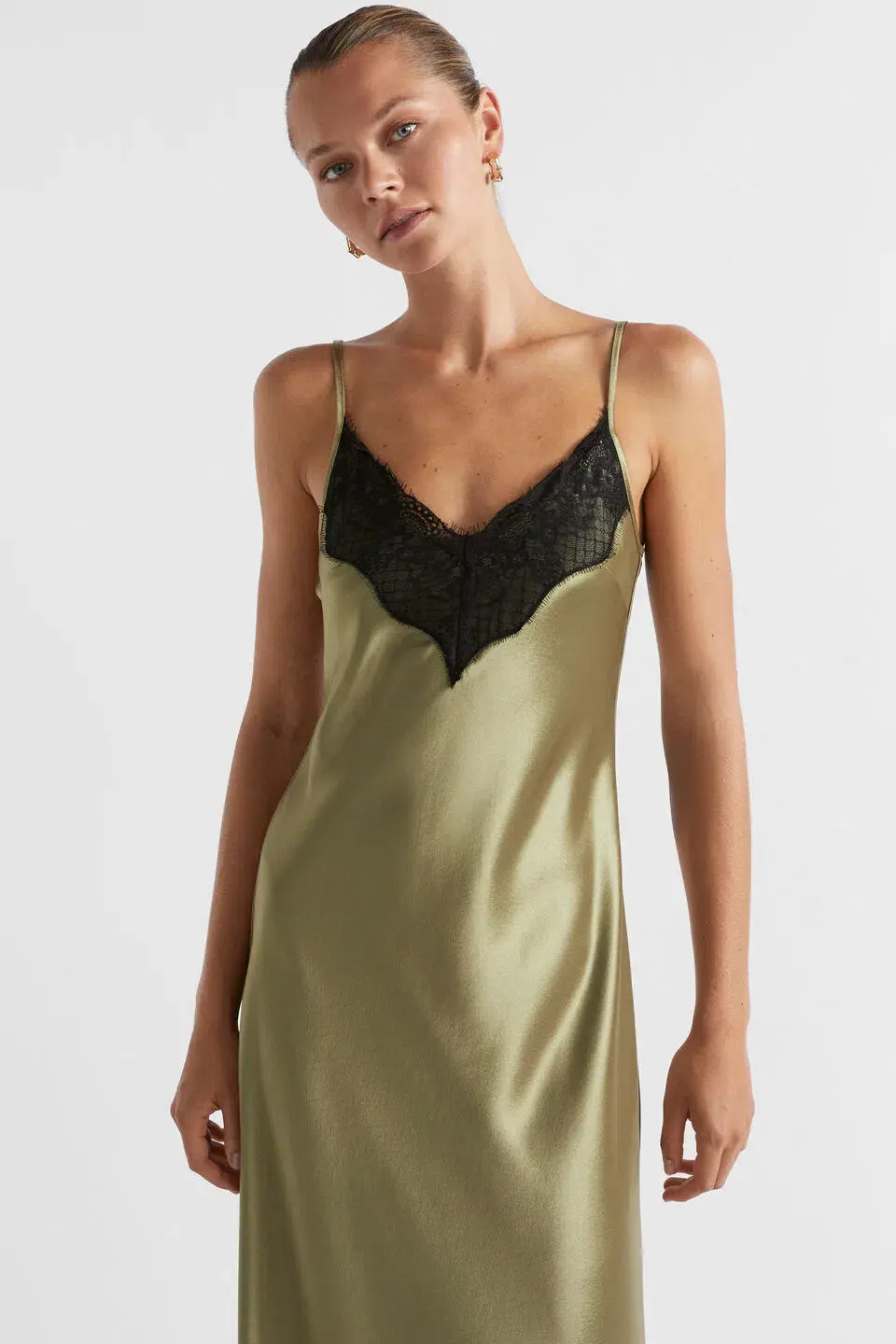 SEED Satin Lace Trim Slip Dress pistachio size 4 - Image 4