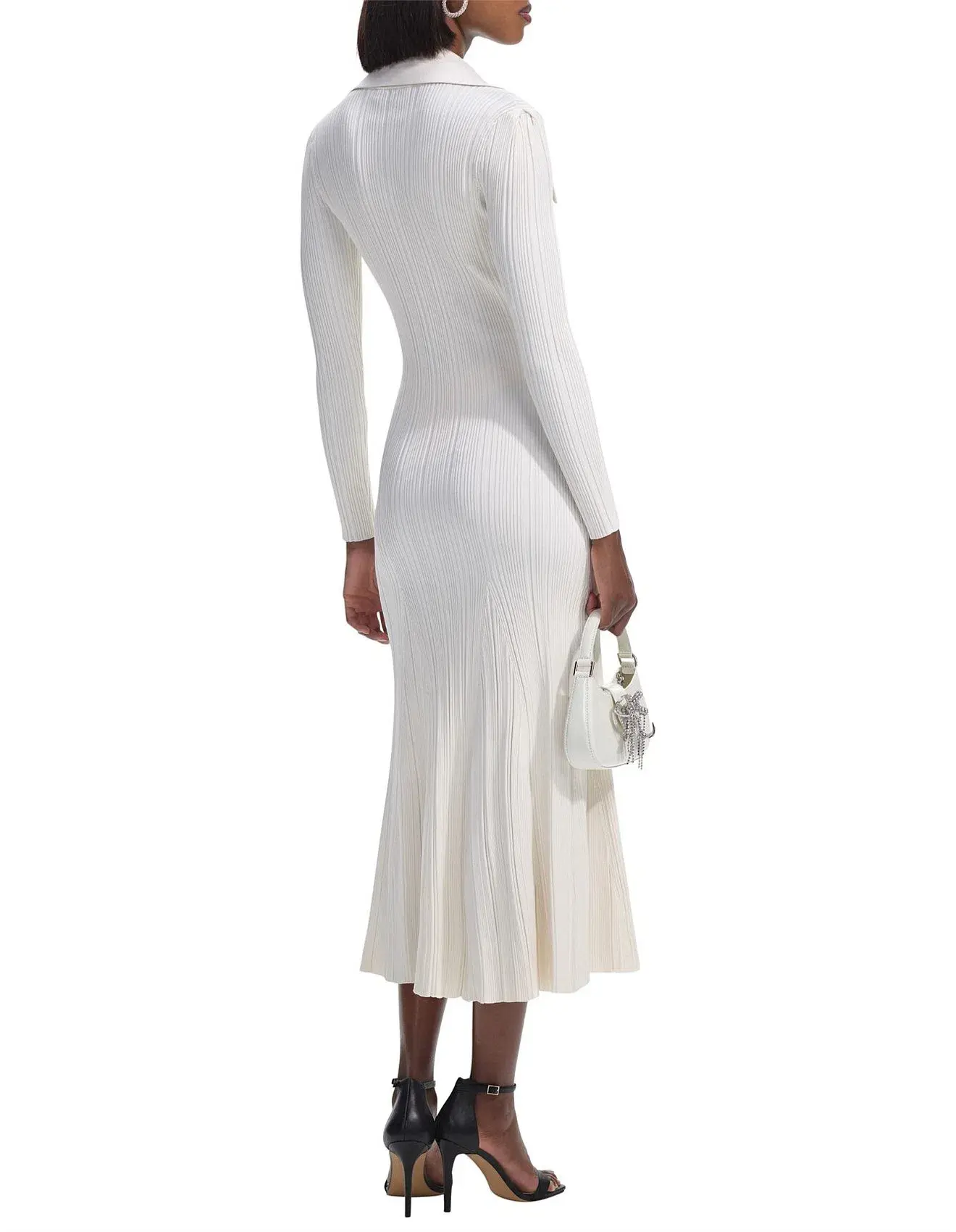 Self Portrait Ribbed Knit Midi Dress Cream Size 8  - Image 2