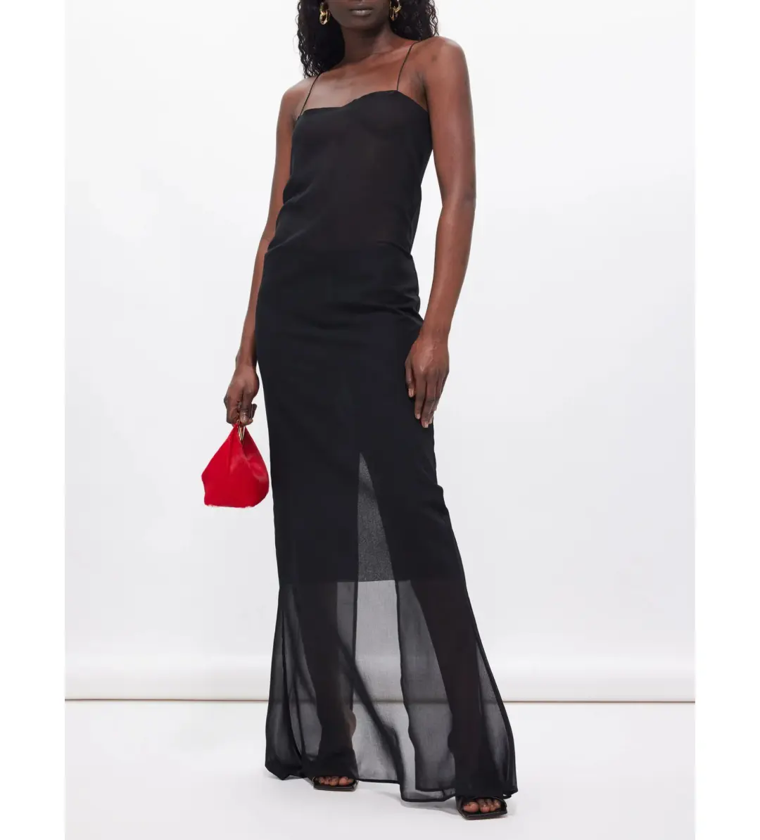 Jacquemus Brezza Slit-hem Chiffon Gown Black Size 8  for rent on The Volte - main image