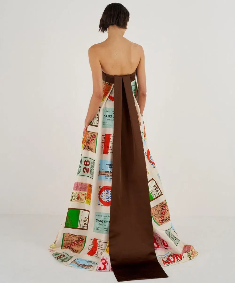 Oroton Ticket Print Gown Multi Size 10 - Image 2